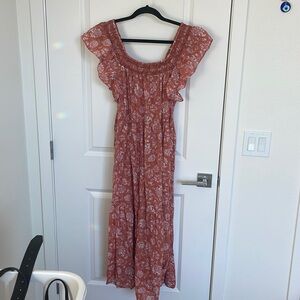 Free People Floral Maxi Dress in Rust Red